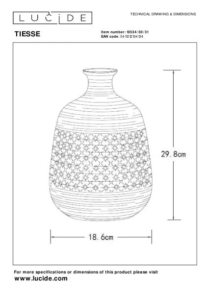 Lucide TIESSE - Lámpara de mesa - Ø 18,6 cm - 1xE14 - Blanco - técnico